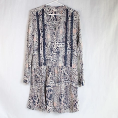 Tiny Women's Knee Length Dress Size M Navy Pink White Geometric Long Sleeve
