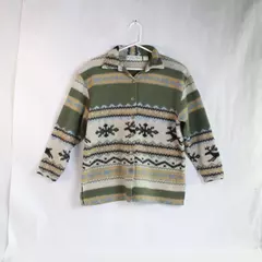Vintage Emerald Ilse Jacket Women’s L Taupe Green Deer Snowflakes Button Up
