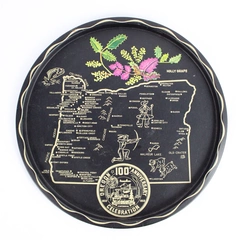 100th Anniversary Tray State of Oregon USA Black Round Metal Vintage Souvenir