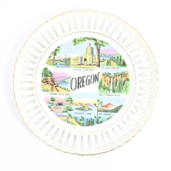 Oregon Souvenir Plate Mt. Hood Crater Lake Coast State Capitol Gold Trim Wales