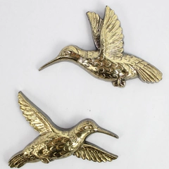 Vintage 1985 Set of 2 Gold Homco Plastic Wall Hanging Hummingbirds 7669