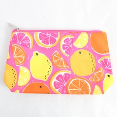 Clinique Cosmetic Make Up Bag Pink Orange Yellow Lemon Citrus Travel Pouch Zip