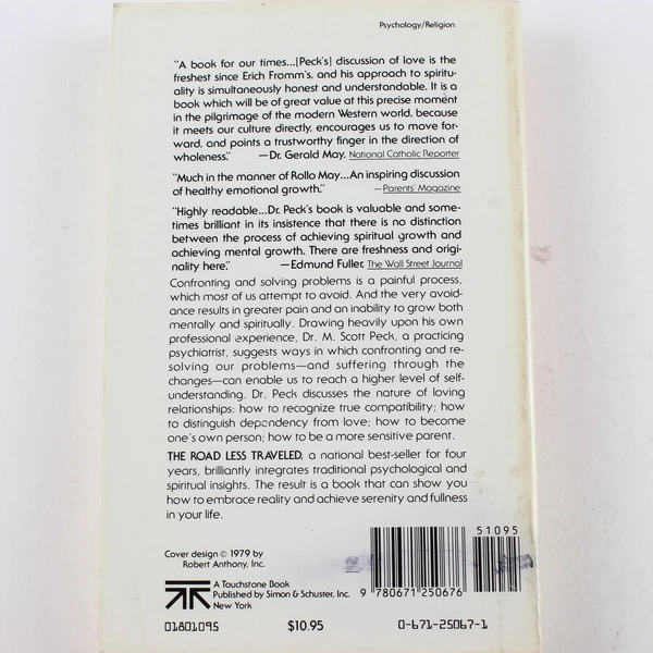 The Road Less Traveled by M. Scott Peck M.D. 1980 Touchstone Paperback Book