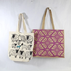 World Market Reusable Shopping Bags Lot of 2 Floral & Sheep Totes Great