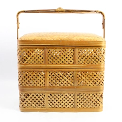 Set of 3 Rustic Unbranded Stackable Woven Bins With Handle and Cover