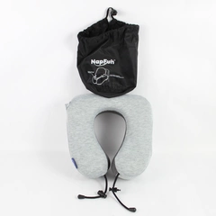 Napfun Gray Travel Neck Pillow With Drawstring Bag