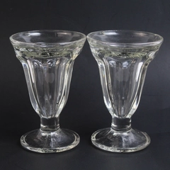 Set of 2 Vintage Ice Cream Sundae Desert Bowls Clear Glass Footed 5.75" Tall