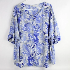 Spense Blue and Gray Floral Blouse Women's Size 2XL