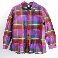 Coldwater Creek Multicolor Plaid Button-Down Silk Blouse Women's PM