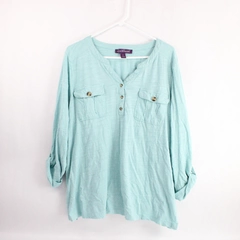Gloria Vanderbilt Light Blue 1/4-Button Cotton Blouse Women's Size 2X