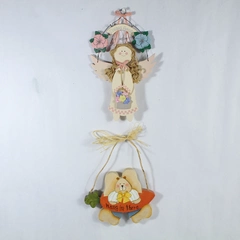 Lot of 2 Vintage Wood Wall Hangings Spring Angel & Bunny House of Lloyd