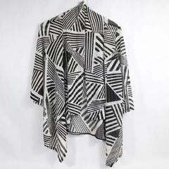 PerSeption Concept Cardigan Top Women's Size L Black White Stripes 3/4 Sleeves 