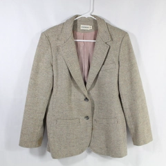 Vtg Emotions Blazer Women's Size 12 Gray 100% Wool Long Sleeves Button Closure