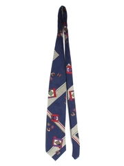 Bugatti Men's Neck Tie Navy Blue Red 100% Italian Silk Pointed Geometric Work