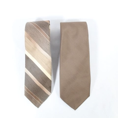 Lot of 2 Men's Neck Ties Brittania Lilly Dache Brown Cream Pointed Stripe Solid