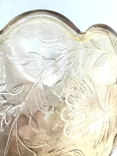 Vintage Jeanette Glass Louisa Florigold Iridescent 4 Toed Candy Dish