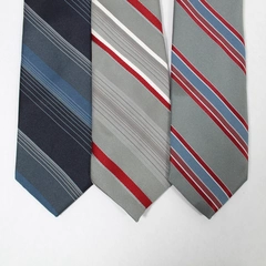 Lot of 3 Marquis Men's Neck Ties Red Navy Blue Gray White Stripes Professional