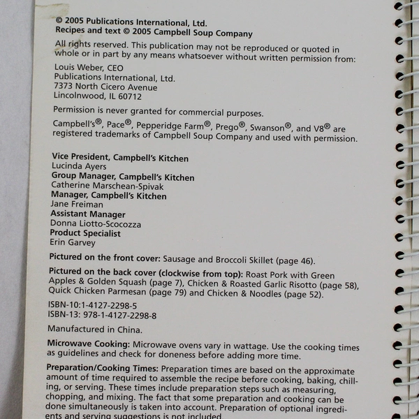 Campbell's Casseroles & One-Dish Meals 2005 Spiral Bound Cookbook Pre-Owned