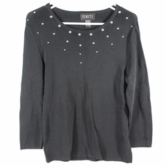 Finity Sweater Women's Size Medium Black Pullover Silver Toned Beads Long Sleeve