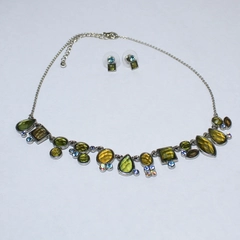 Crystal Beaded Necklace & Pierced Earrings Jewelry Set Pre-Owned