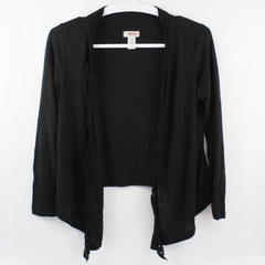 Route 66 Cardigan Sweater Women's Size Large Black Open Front Lace Accent