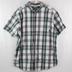 Columbia Men's XL Plaid Shirt Green White Gray Short Sleeve Casual Wear
