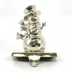 Vintage Chrome Finish Snowman Mantle Christmas Stocking Holder