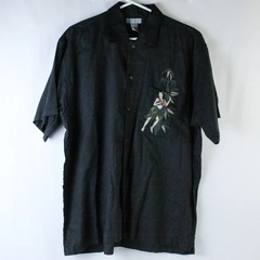 Half Moon Bay Hawaiian Button Up Casual Shirt Men's Size M Black Short Sleeve 