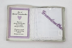 Vintage White Handkerchief for Grandmother with Purple Lace Hem New