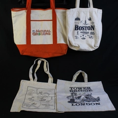 Lot of 4 Pre-Owned Reusable Canvas Shopping Bags London & Boston Designs