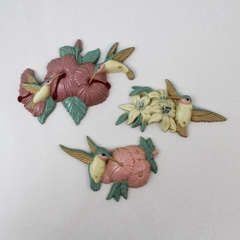 Lot of 3 Burwood Hummingbird Flower Wall Plaques MCM 3303 Pre-Owned