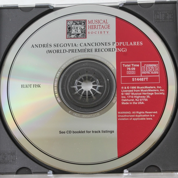 Segovia Canciones Populares CD Eliot Fisk World Premiere 1997 Good Condition