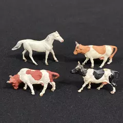 Lot of 4 Micro Mini Plastic Farm Animals 3 Cows & 1 Horse Made in Germany