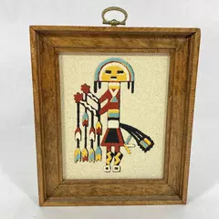 Vtg Rainbow Way Native American Style Sand Painting Talking God Spirit Framed