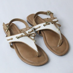 X Appeal Thong Sandals White Tan Gold Metal Tie Women's Size 8M