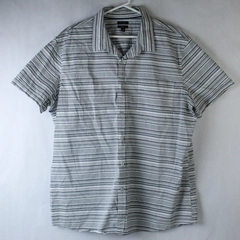 Apt 9 Shirt Men's XXL Grey White Striped Short Sleeve Button Up Stretch Slim Fit
