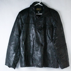 Leather King Coat Jacket Genuine Leather Men's Size L Black Button Closure