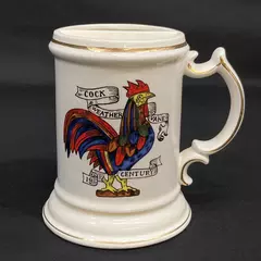 Vintage Porcelain Shaving Mug White Rooster Weather Vane Crazing 4.75in Tall