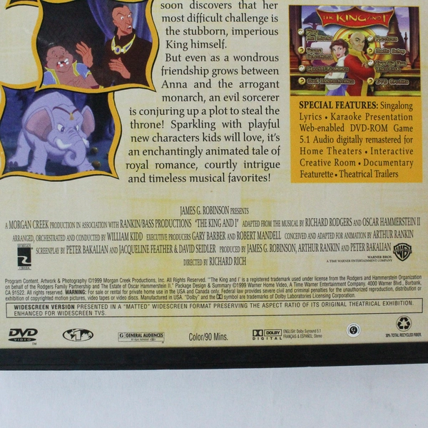 The King and I DVD 1999 Warner Bros Animated Movie 