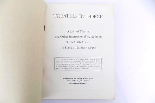 Treaties in Force by the Department of State as of January 1961 Historical Book