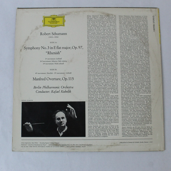 Shumann Symphony No. 3 Rhenish Manfred Overture 1964 Vinyl LP Berlin Phil Orch