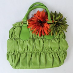 Matrix Handbag Double Handles Green Removable Artificial Flowers Accent