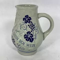 Vintage Wick Werke German Wine Pitcher Gray Cobalt Blue Grapes & Cherubs