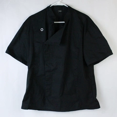 Toptie Unisex's Chef Uniform Button Up Shirt Black Size Large Short Sleeves