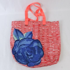 Lancôme Tote Coral With Blue Rose Beach Bag Double Handles