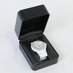Gossip Quartz Wristwatch White Metal Case & Band Clear Rhinestone Studded Bezel