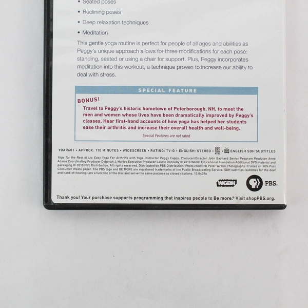 Yoga for the Rest of Us Easy Yoga for Arthritis With Peggy Cappy PBS DVD 2010