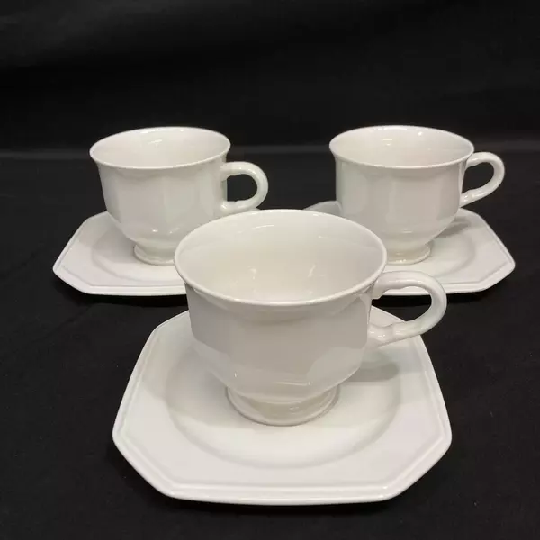 Set of 3 Vintage Mikasa Stoneware Continental White Cups and Saucers