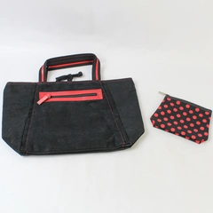 Lancome Black and Red Veltvet Polka Dot Fabric Lining Purse Makeup Bag