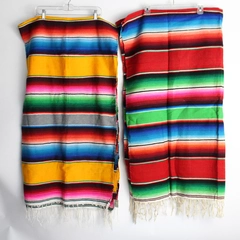 Lot of 2 Vintage Cuamatzi Traditional Mexican Serape Blankets Made in Mexico 